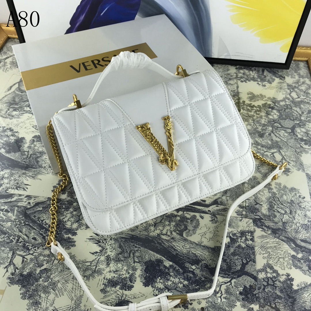 Versaci – A80 – White Quilted V Logo Shoulder Bag #424