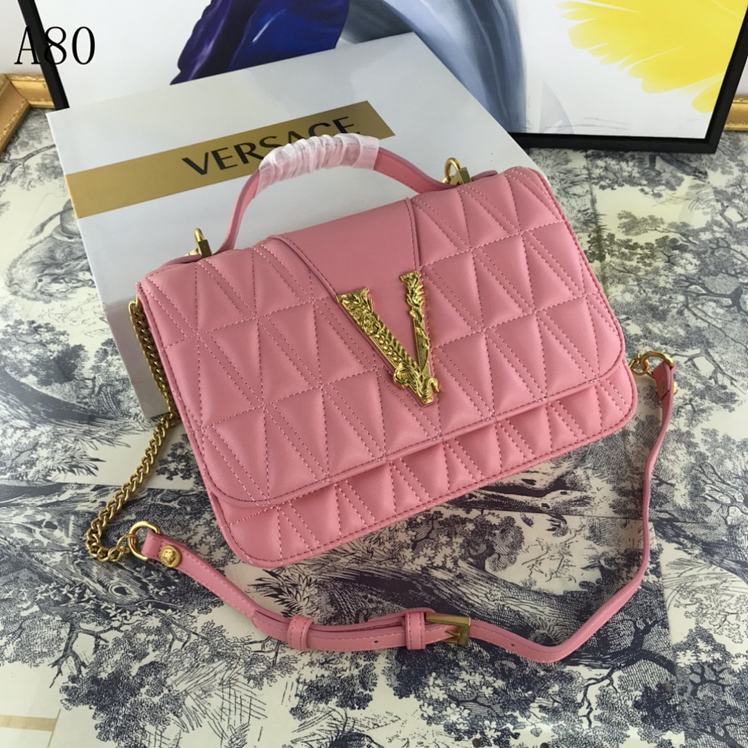 Versaci V Logo Quilted Pink Crossbody Bag #423