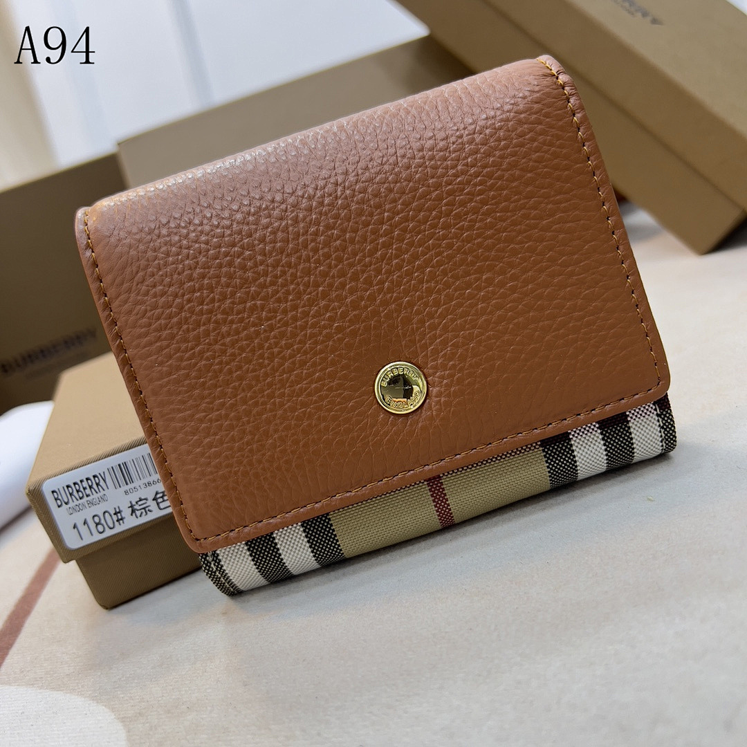 Burberyy Check and Leather Folding Wallet #198