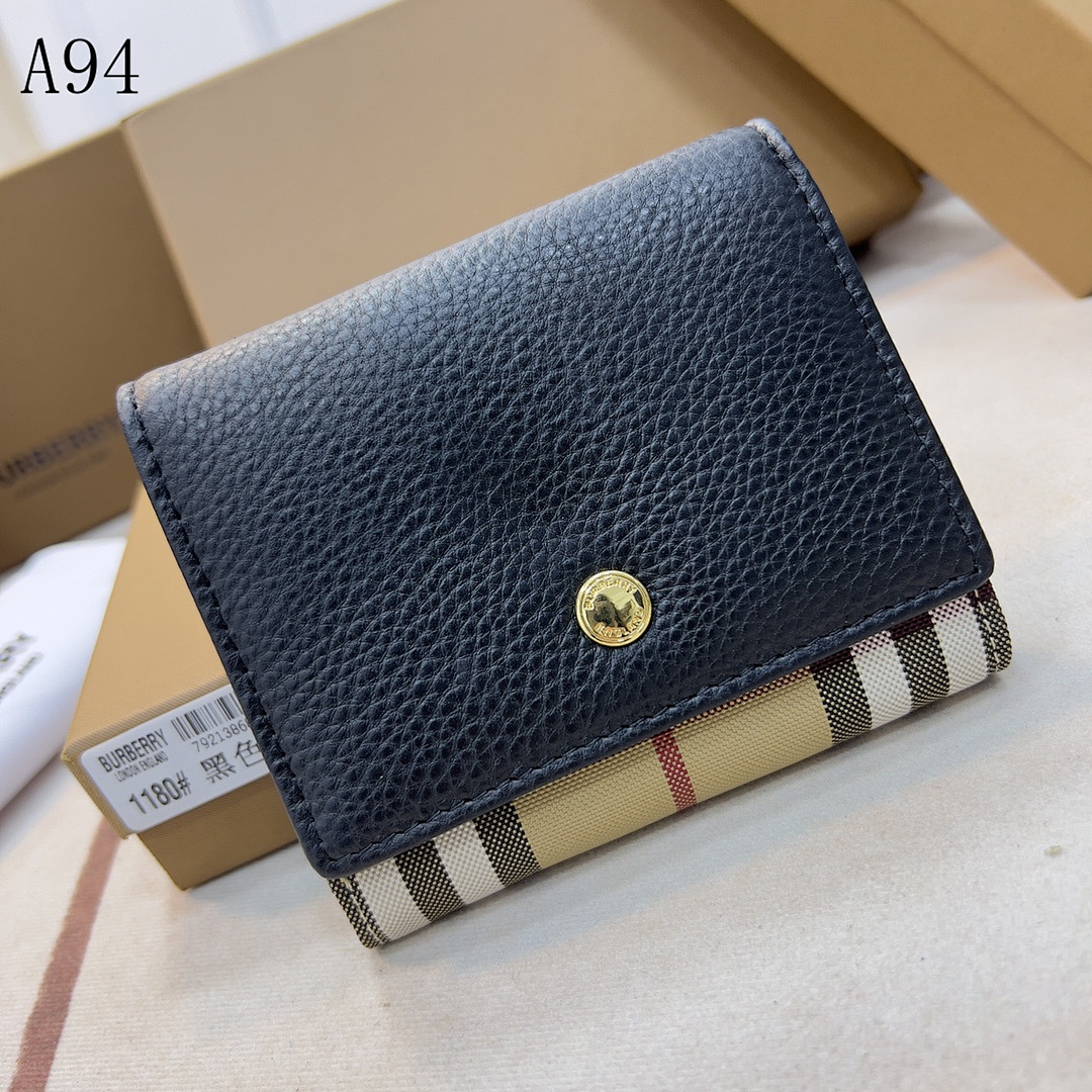 Burberyy Check and Leather Folding Wallet #197