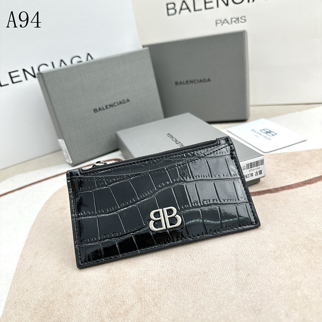Balensiaga A94 BB Logo Crocodile-Embossed Card Holder #225