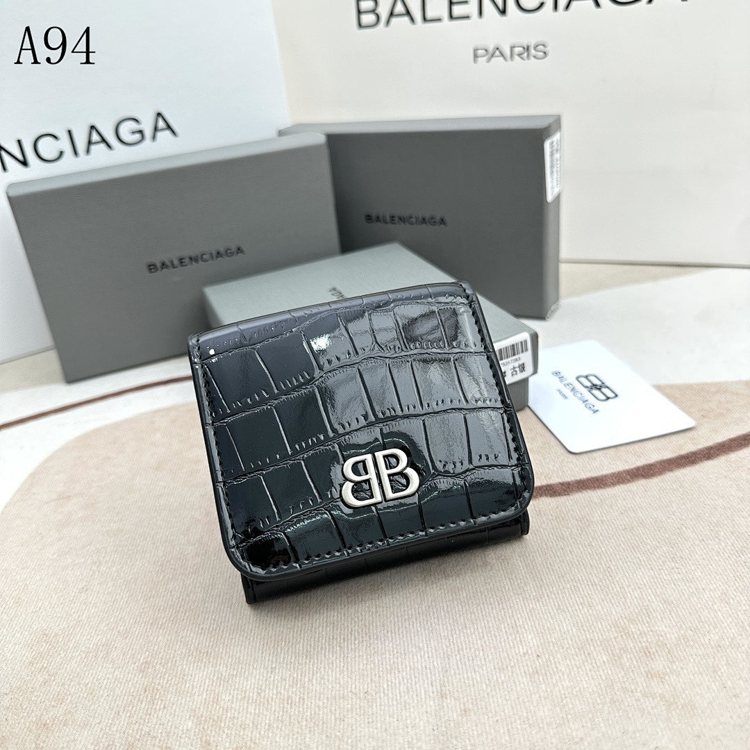 Balensiaga A94 BB Logo Crocodile-Embossed Leather Wallet #222