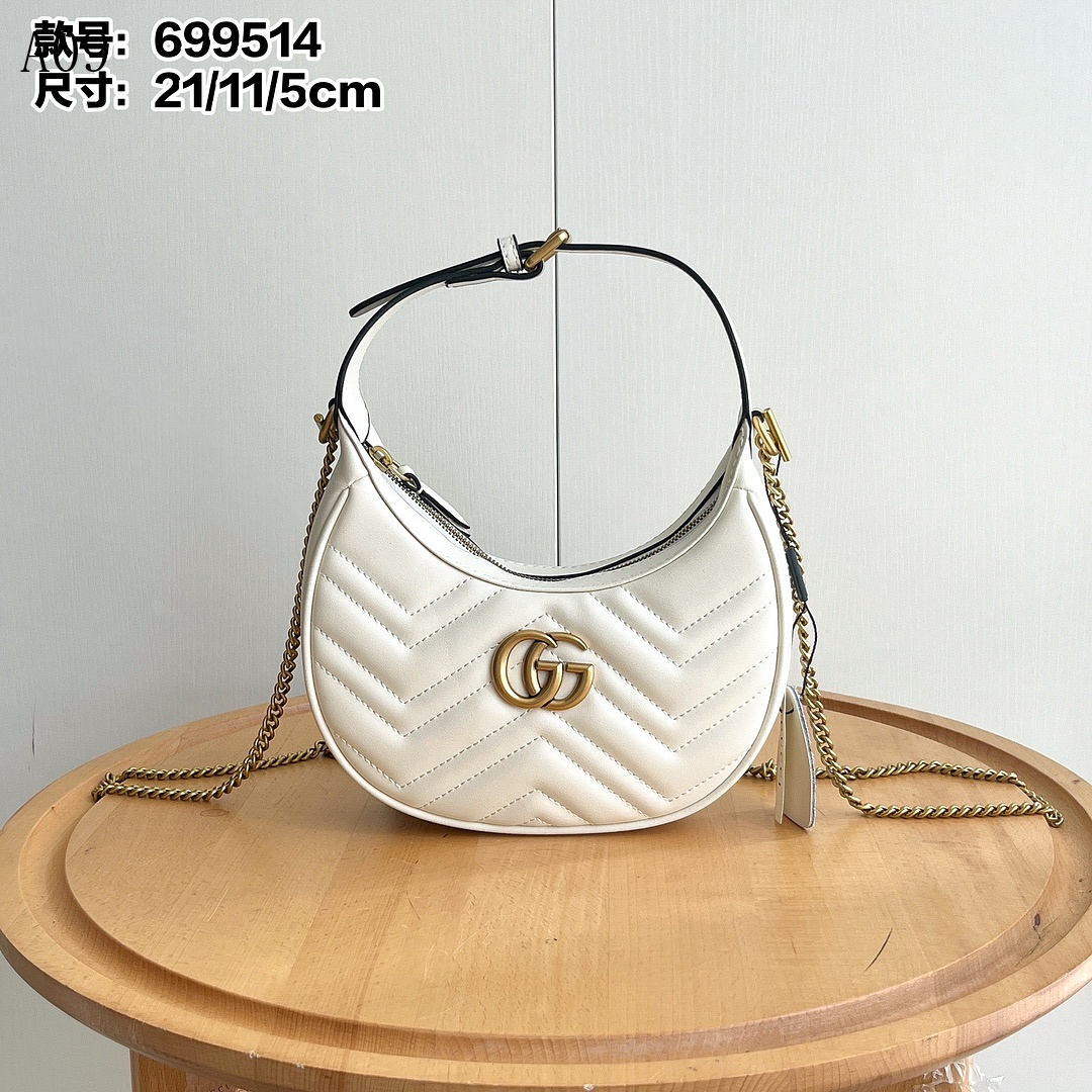 Gucc1 Marmont White Quilted Leather Hobo Bag #277