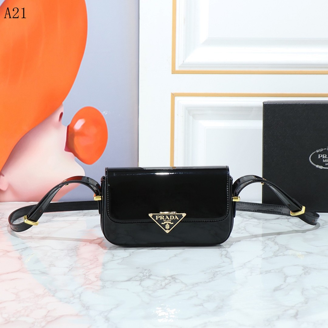 Pr4da + Model A21 + Patent Leather Crossbody Bag #1547