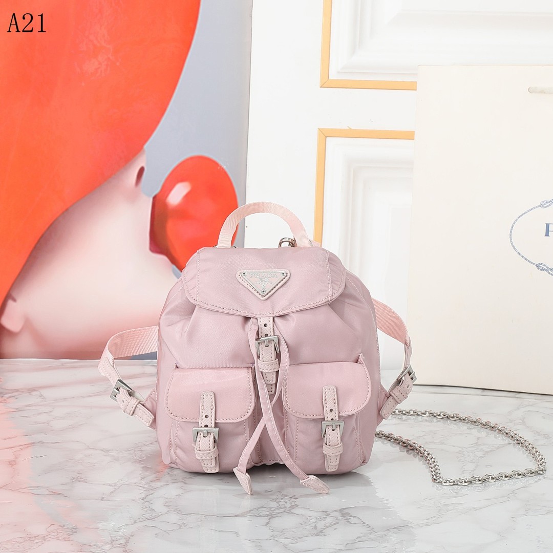 Pr4da + Nylon Mini Backpack + Pink #1604