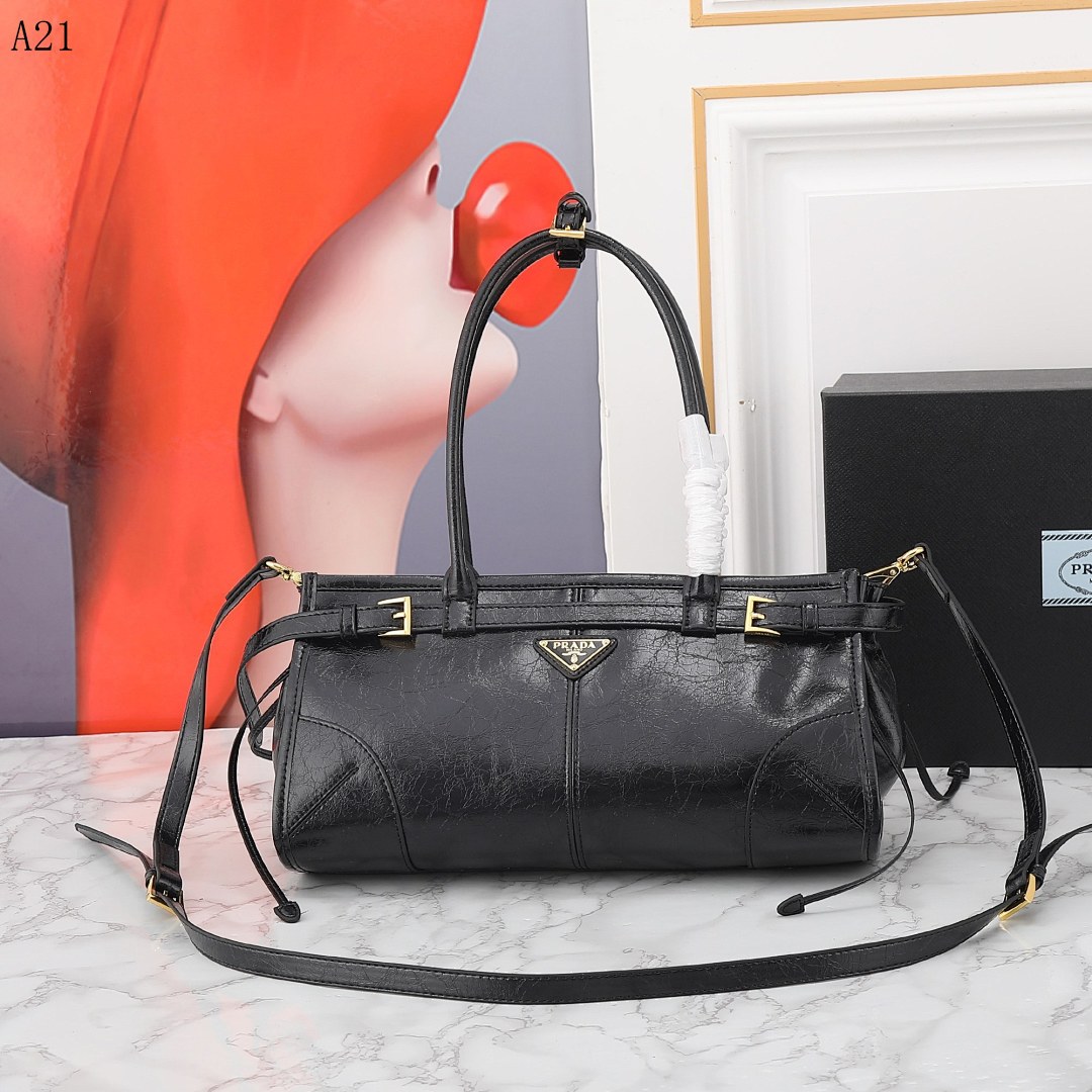 Pr4da Black Calfskin Leather Galleria Bag #1880