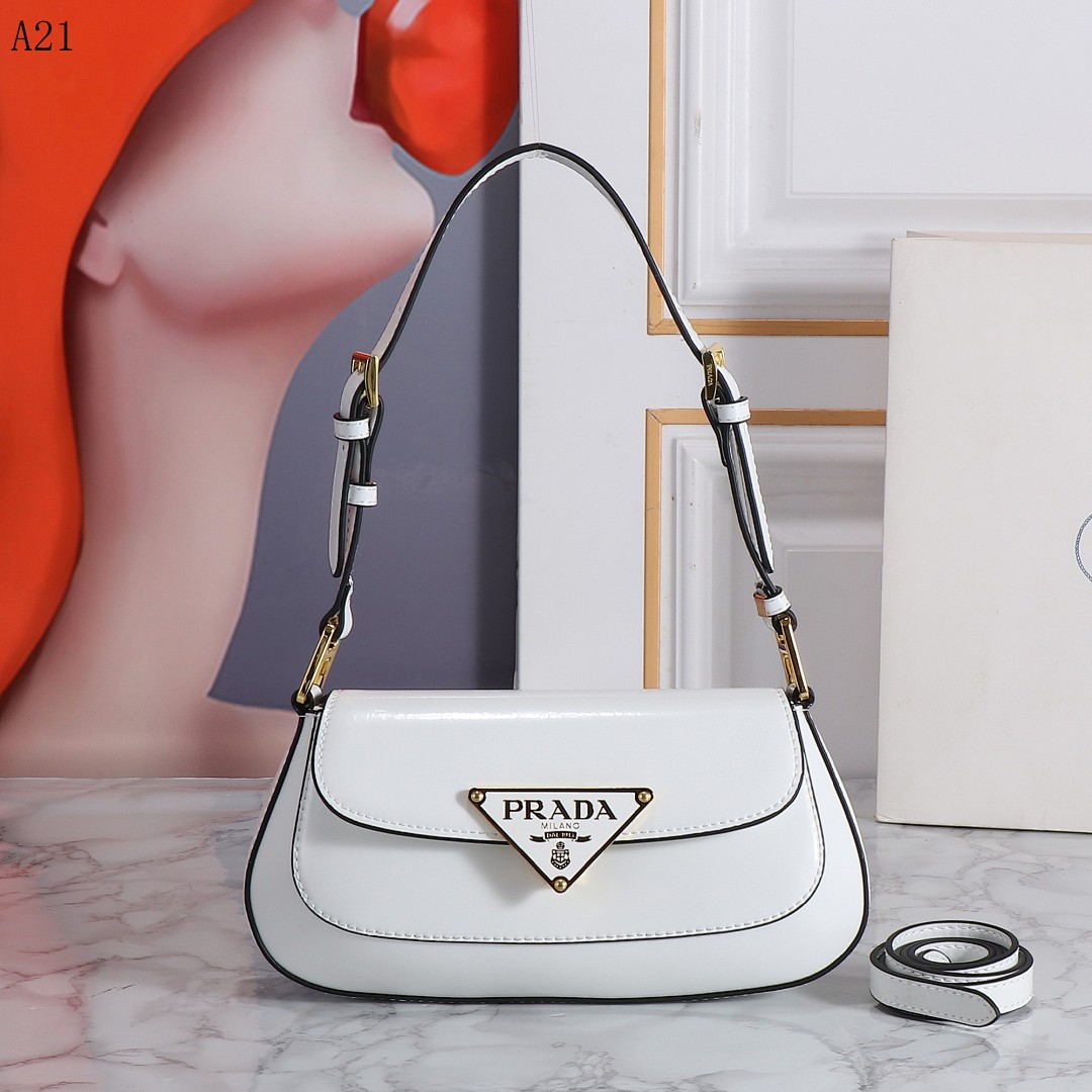 Pr4da + Galleria + White Leather Shoulder Bag #1853 1 Pr4da + Model# A21 + Calfskin Shoulder Bag #1867