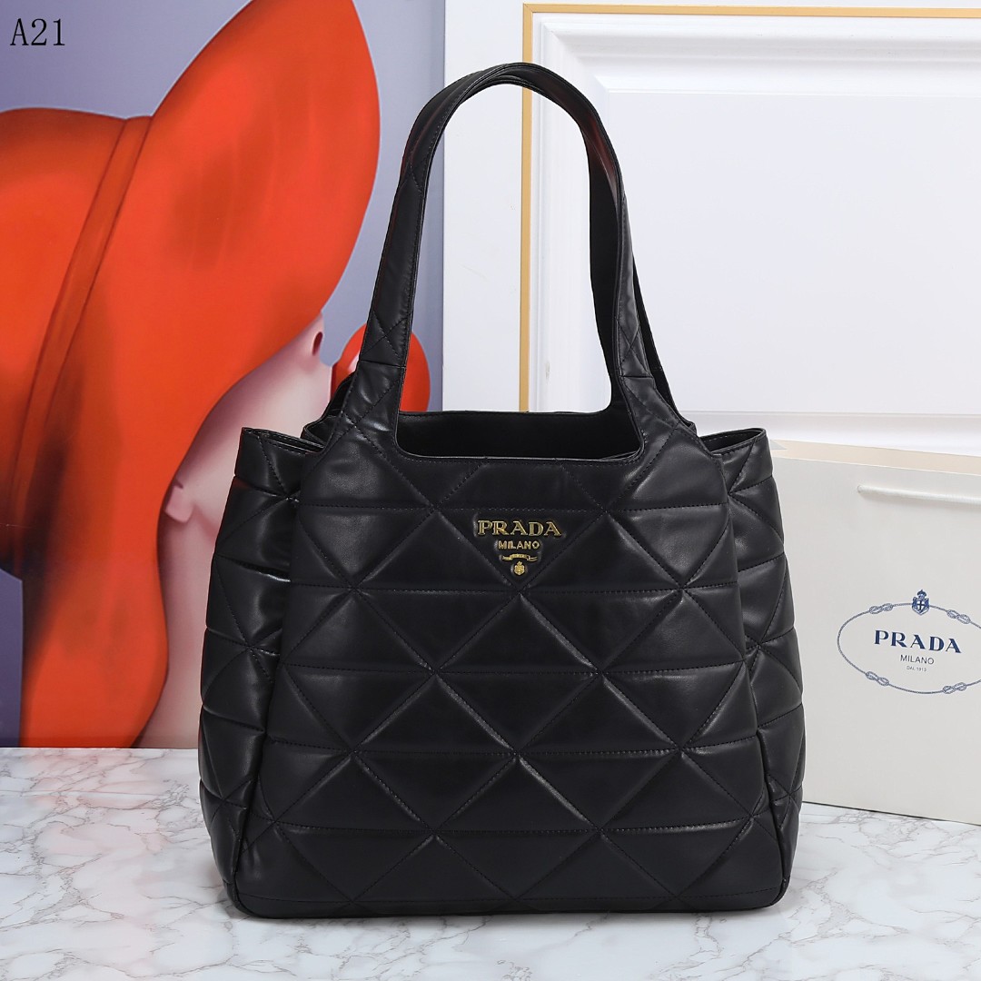 Pr4da Quilted Leather Tote Bag #1966 1 Pr4da Quilted Tote Bag #1980