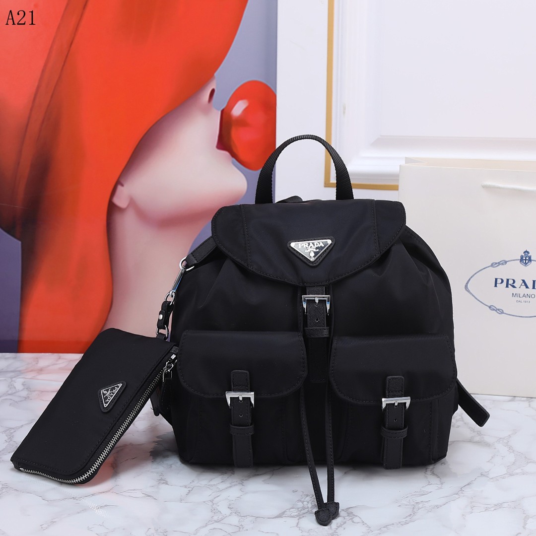 Pr4da Nylon Backpack with Detachable Pouch #1568