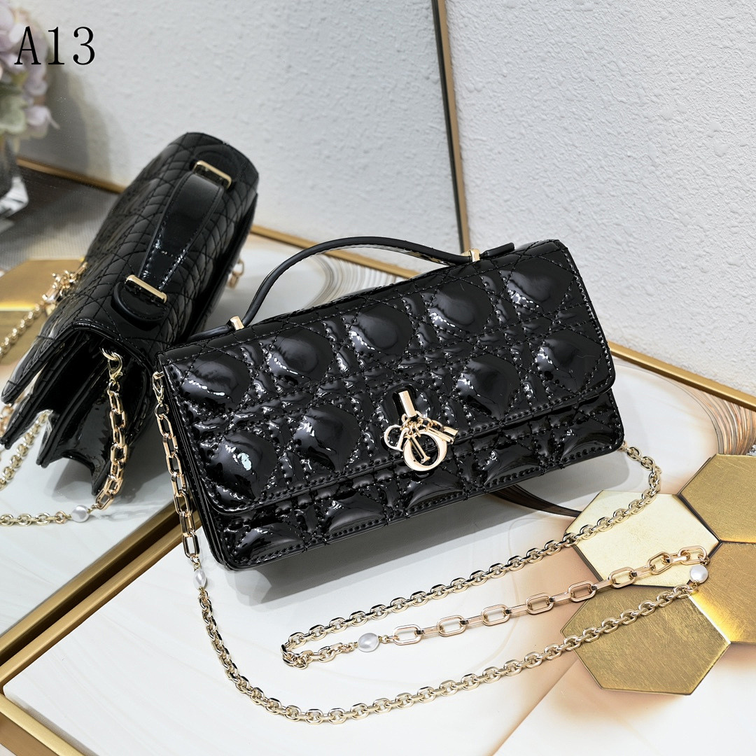 Diiior + Lady Diiior + Quilted Patent Leather Shoulder Bag #2133