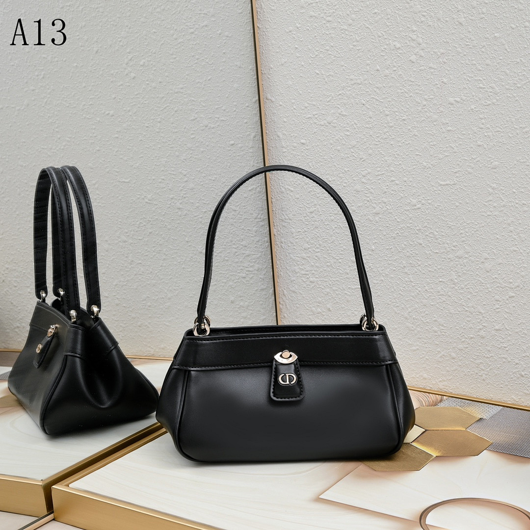 A13 – Classic Black Leather Top Handle Bag #2084