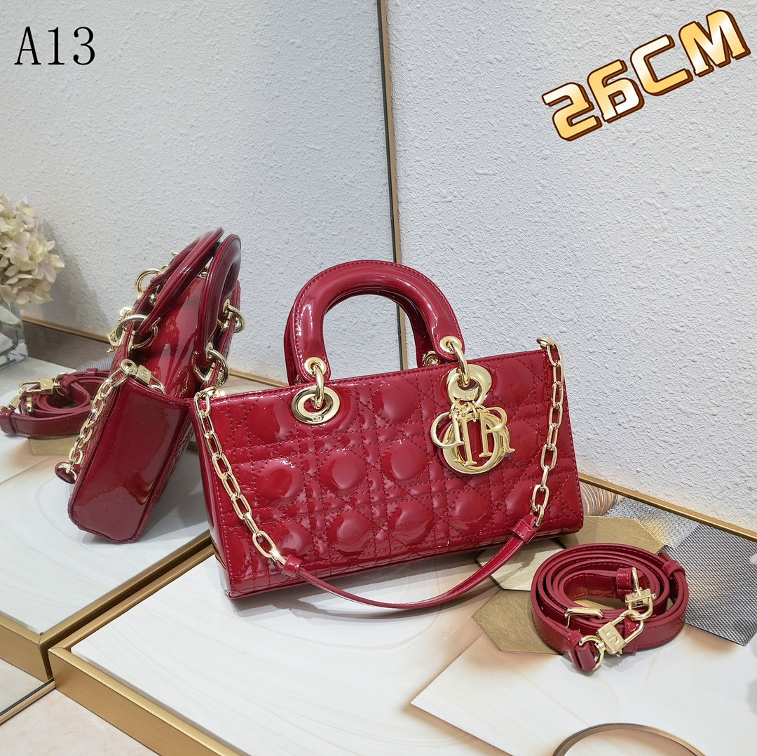 Christian Diiior Lady Diiior Bag – Red Quilted Patent Leather #2096