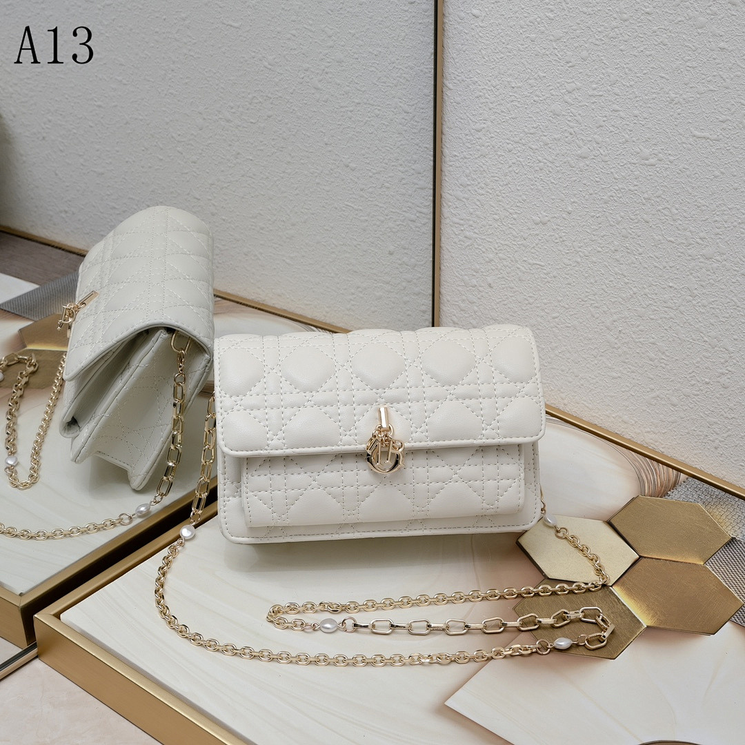 Diiior – Lady Diiior – White Quilted Leather Shoulder Bag #2143