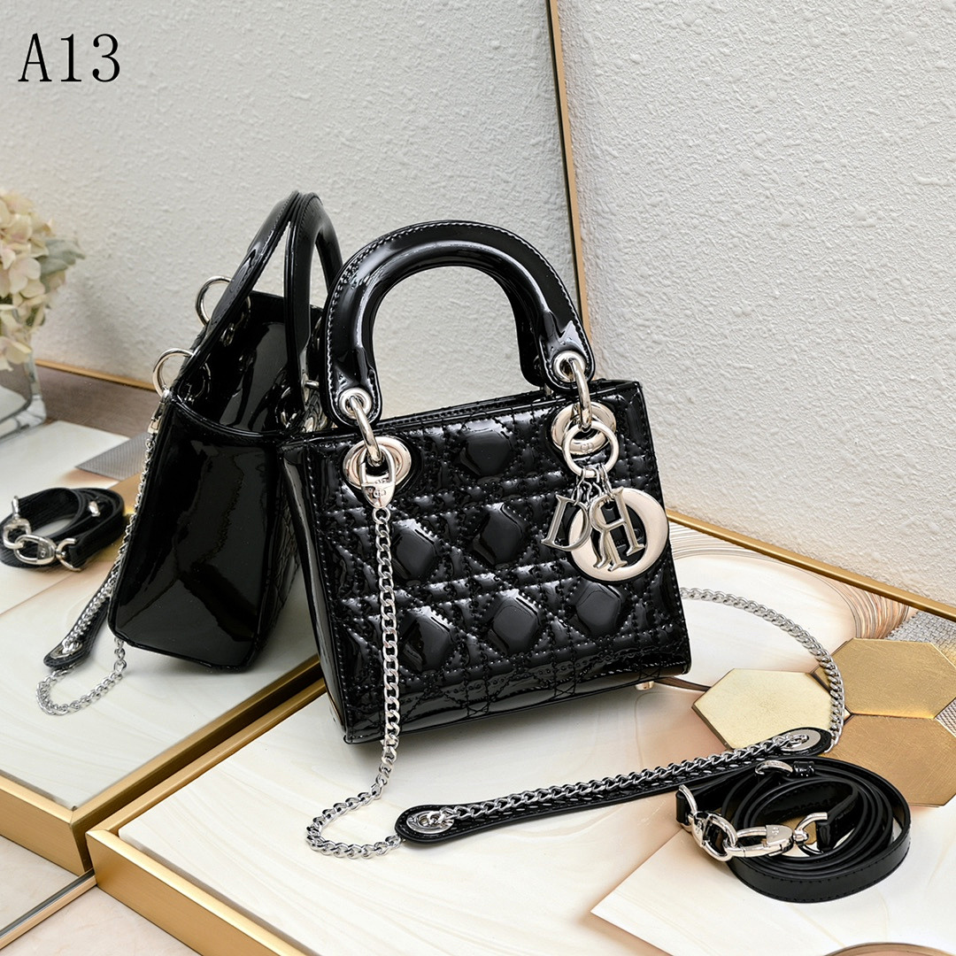 Diiior Lady Diiior Black Patent Leather Bag #2168
