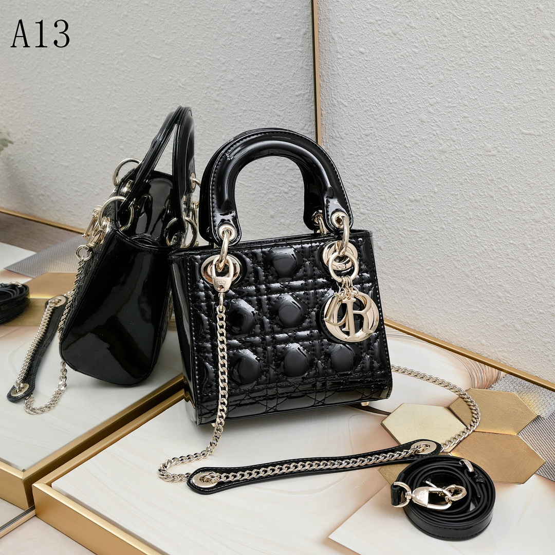 Diiior Lady Diiior Black Patent Leather Handbag #2015
