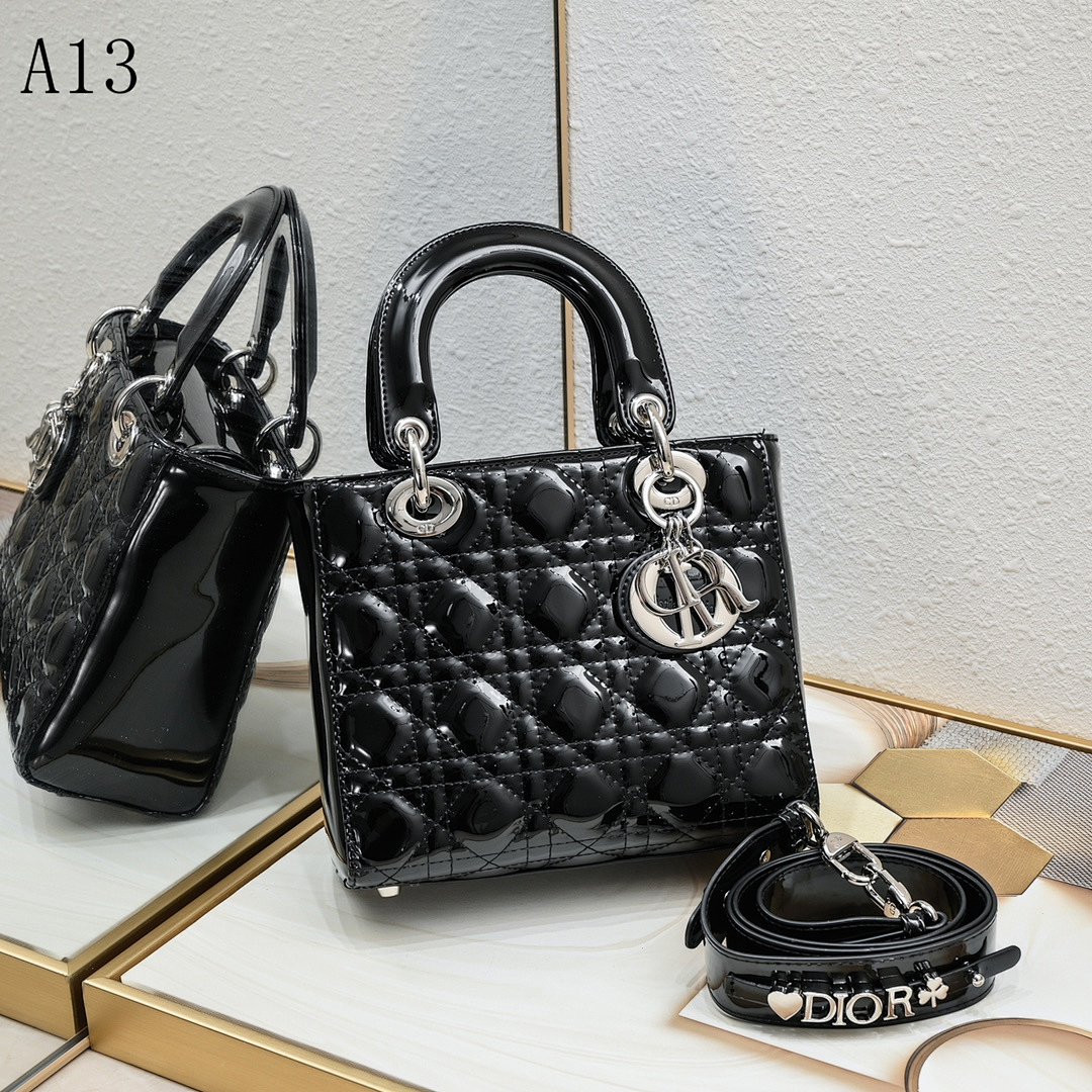 Diiior Lady Diiior Black Patent Leather Tote #2006