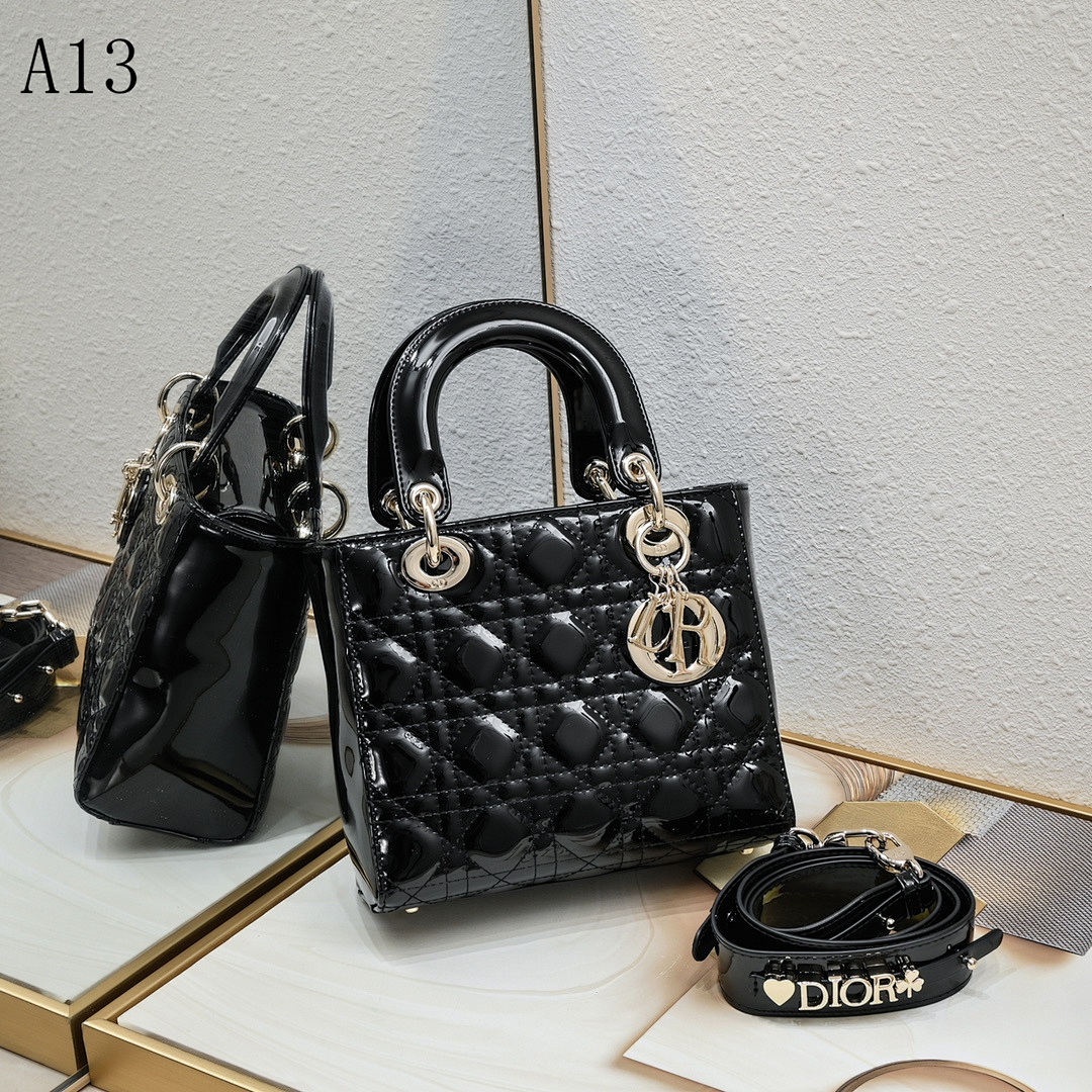Diiior Lady Diiior Black Patent Leather Handbag #2032
