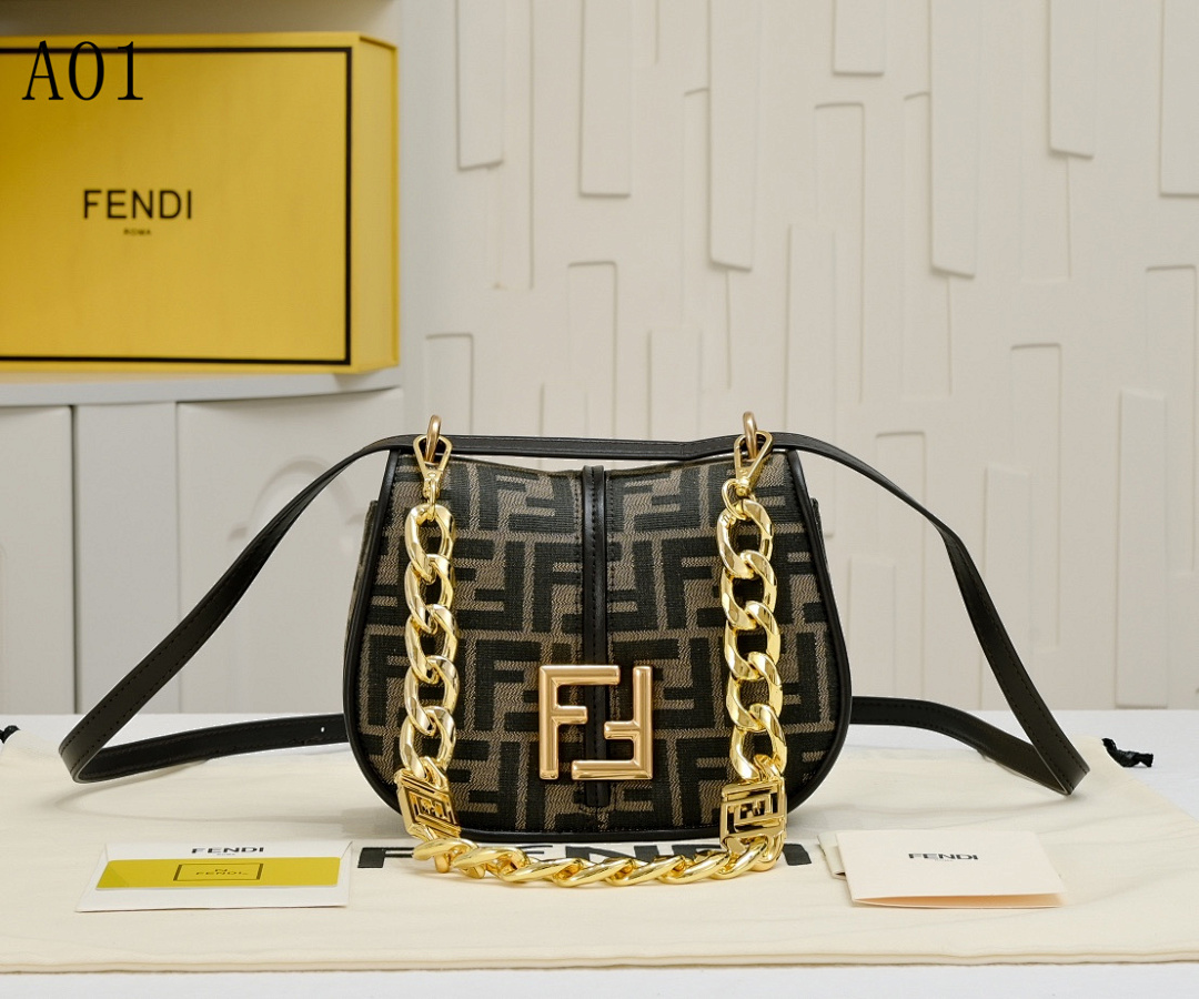 FENDI Baguette FF Logo Chain Shoulder Bag #2312