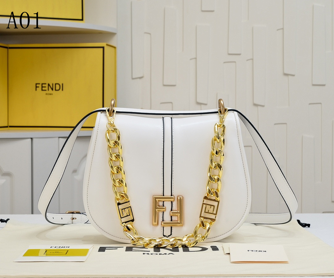FENDI Baguette Mini White Leather Shoulder Bag #2288