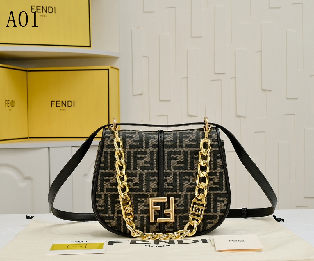 FENDI Baguette FF Logo Chain Shoulder Bag #2296