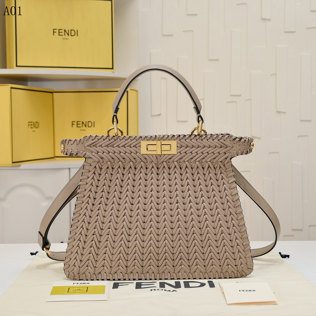 FENDI + Peekaboo + Woven Leather Tote Bag #2307