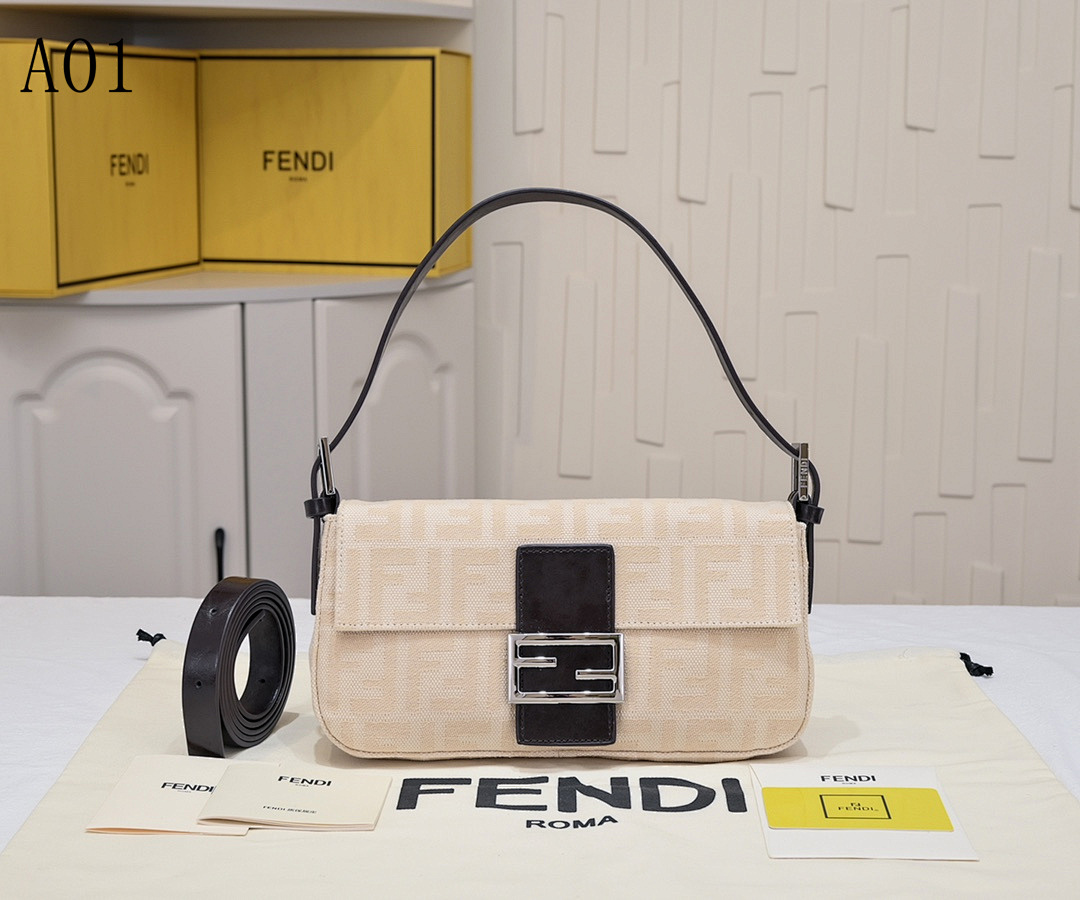 FENDI – Baguette FF Logo Canvas Shoulder Bag #2345