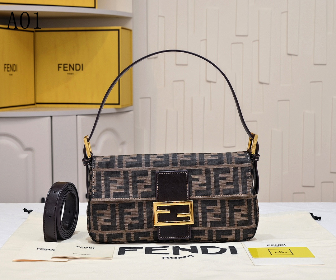 FENDI Baguette FF Logo Shoulder Bag #2387