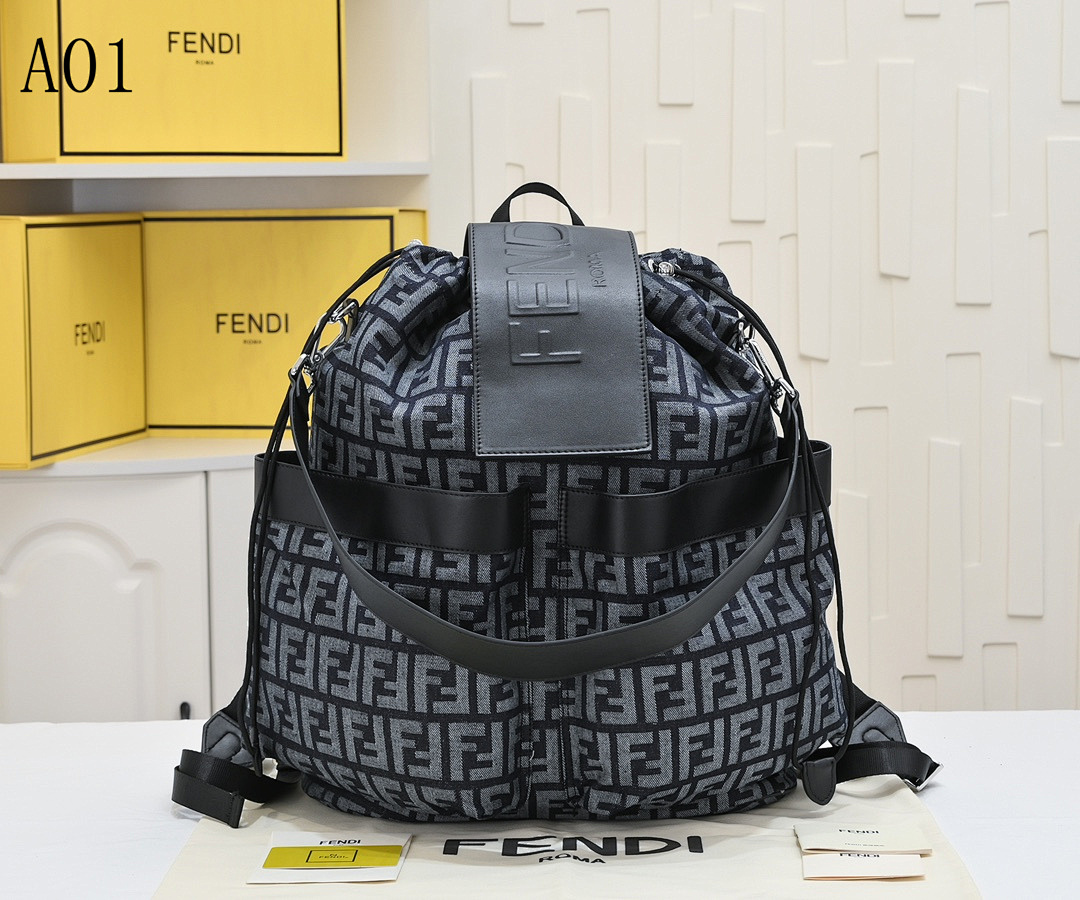 FENDII A01 Monogram Drawstring Backpack #2446 1 FENDI A01 Monogram Drawstring Backpack #2446