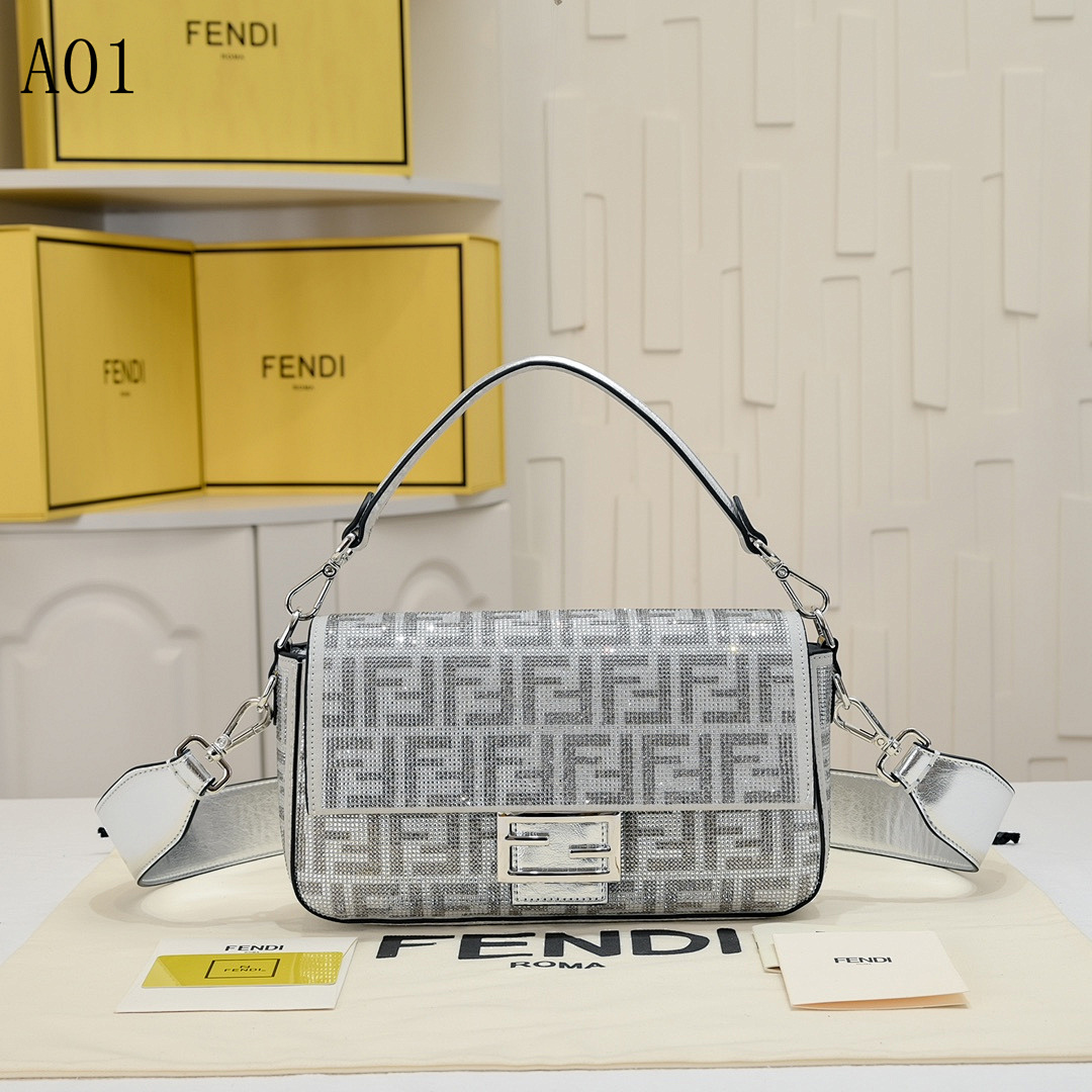 FENDI + Baguette + Monogram Canvas Shoulder Bag #2434
