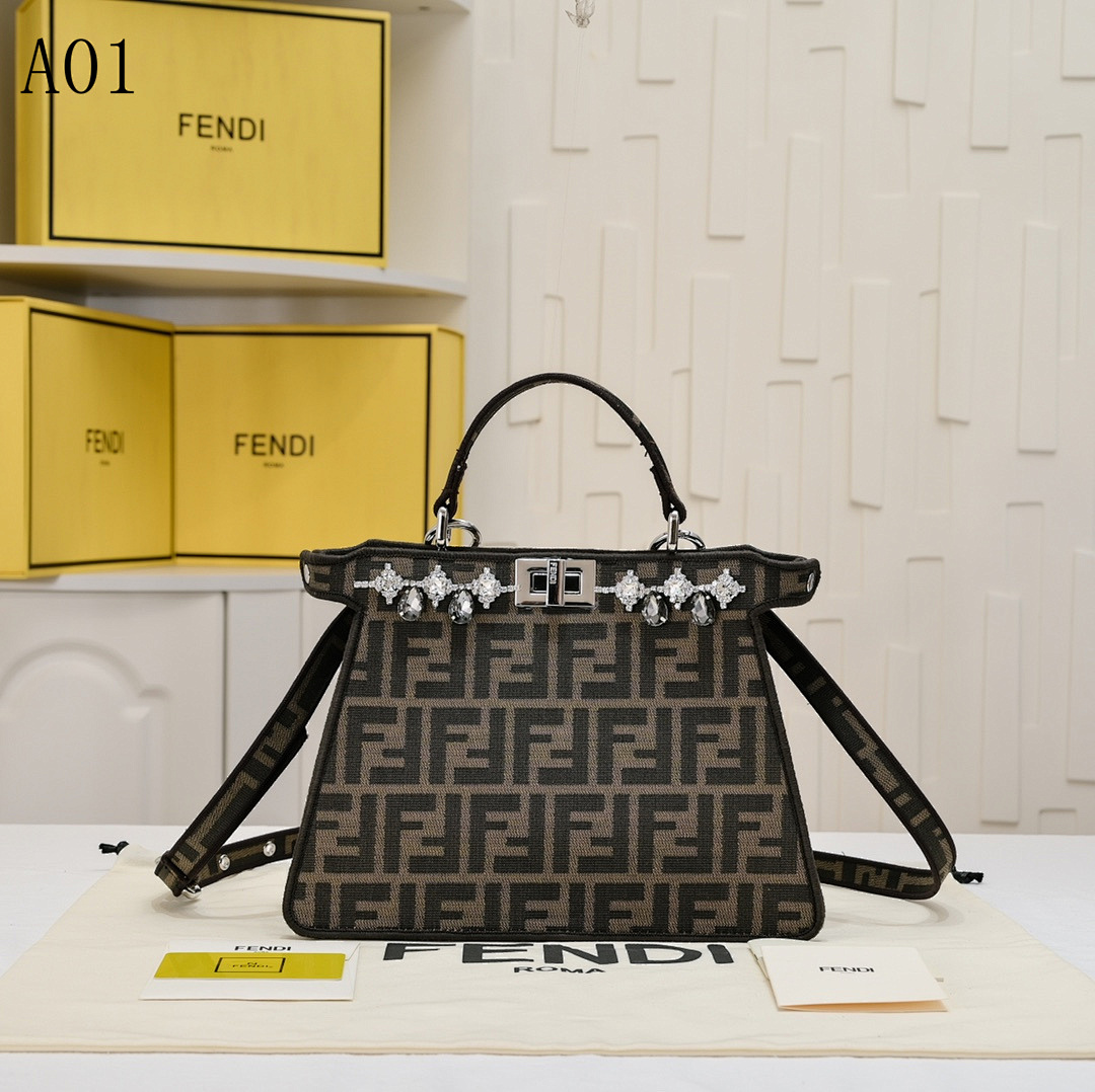 FENDI + Baguette + Crystal-Embellished FF Logo Tote #2333