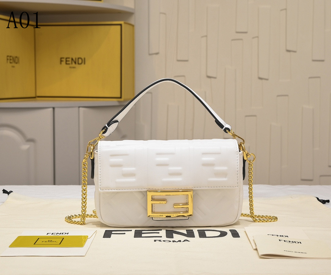 FENDI Baguette Mini White Quilted Leather Crossbody #2500