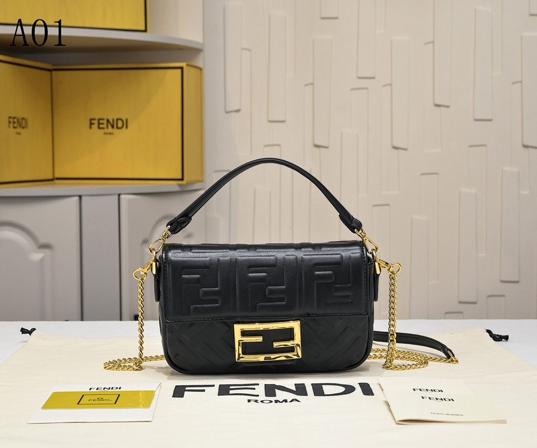 FENDI – Baguette – Mini FF Embossed Leather Bag #2448
