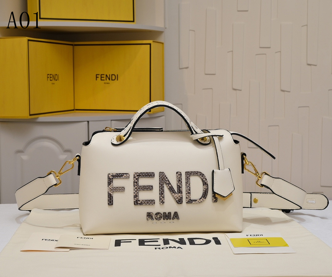 FENDI + Baguette + Logo Embellished Leather Shoulder Bag #2435