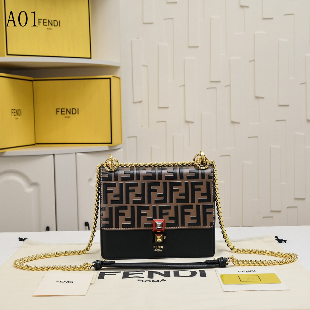 FENDI Baguette FF Logo Chain Shoulder Bag #2523