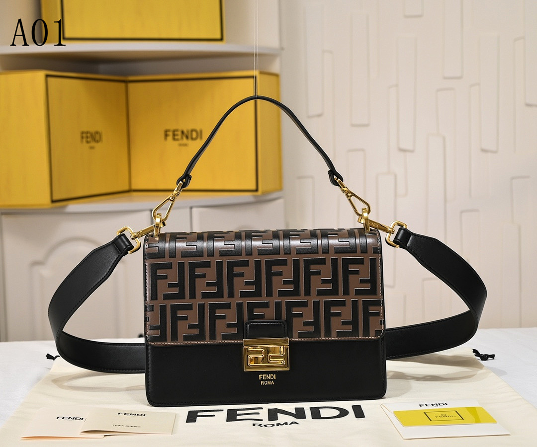 FENDI – Baguette FF Logo Leather Shoulder Bag #2557