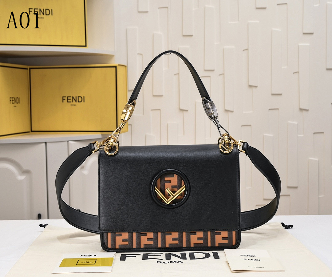 FENDI Baguette Logo-Embossed Leather Shoulder Bag #2332