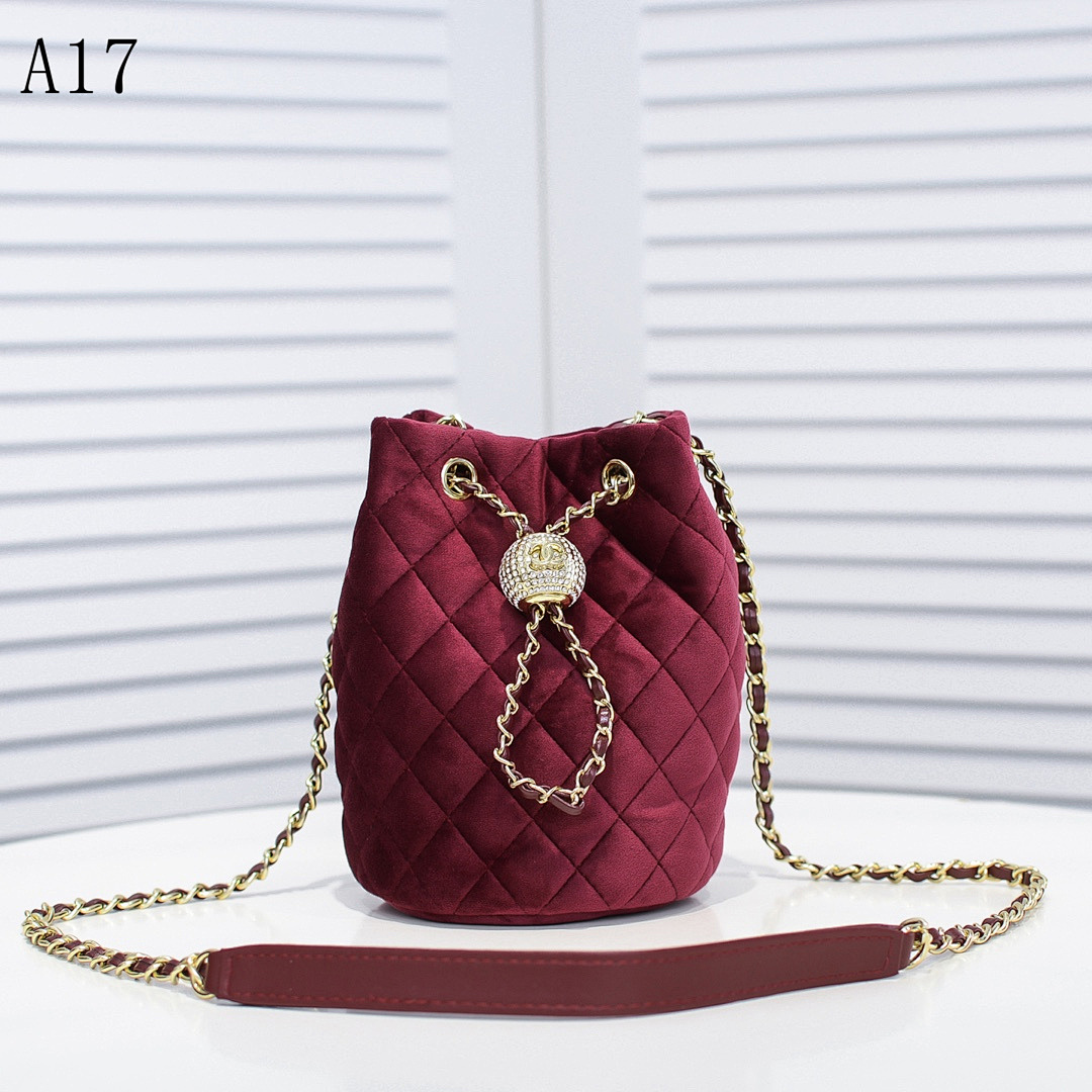 Chan3l Classic Quilted Velvet Bucket Bag #2717