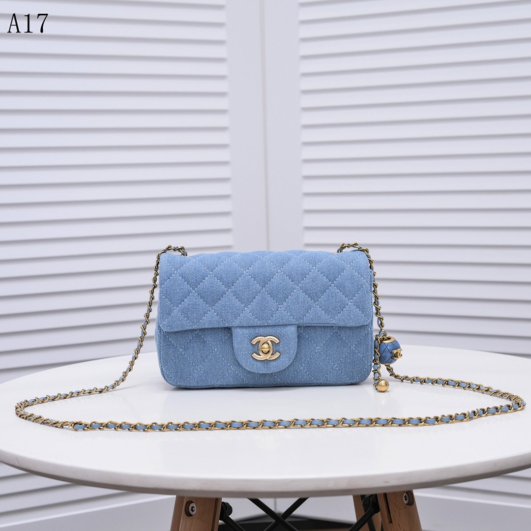 Chan3l Classic Flap Bag in Light Blue Denim #2790