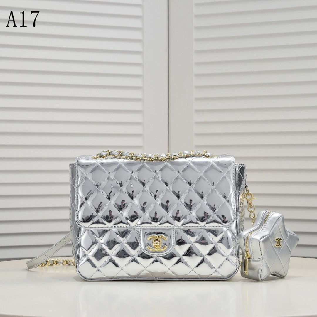 Chan3l Classic Flap Bag – Silver Quilted Patent Leather #2944