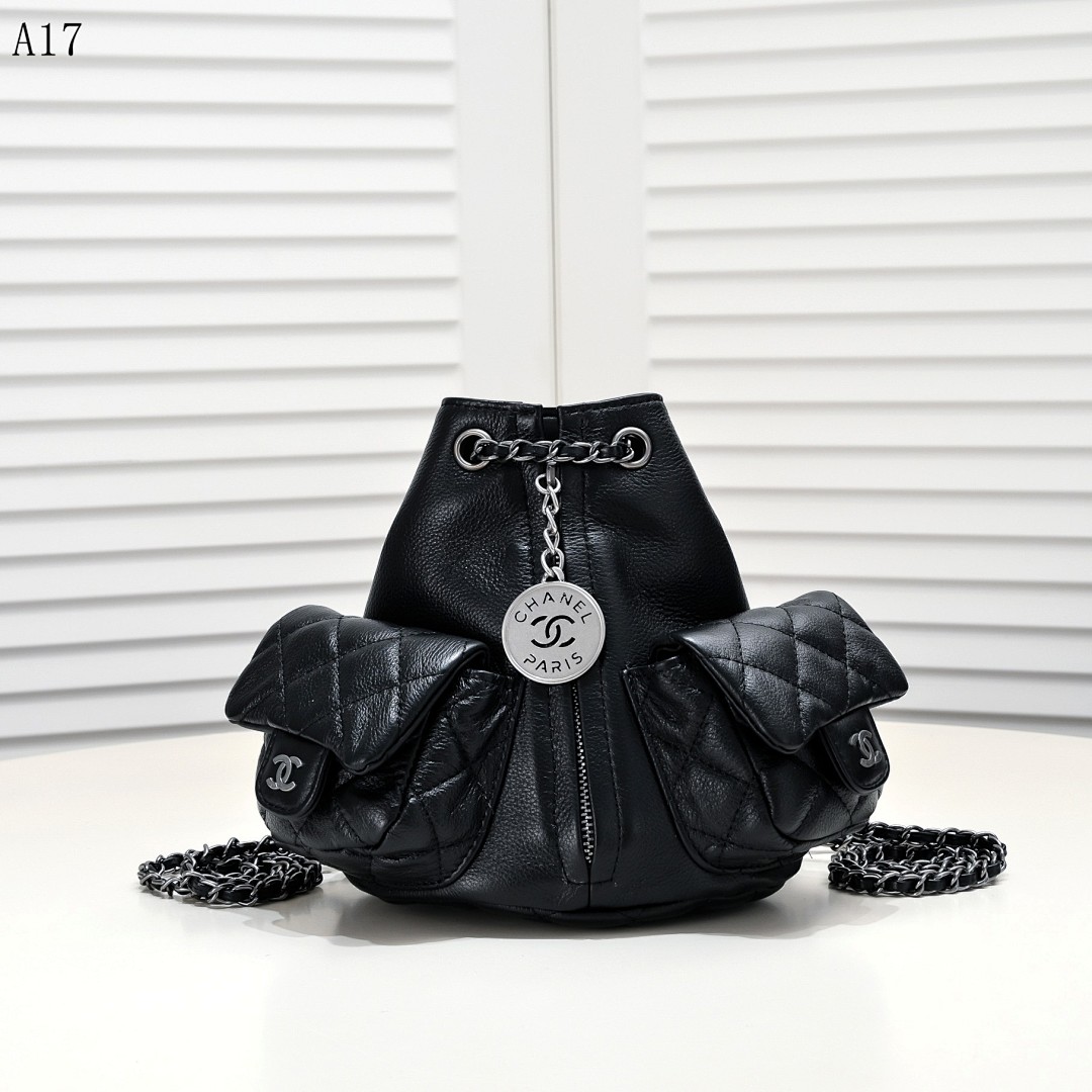 Chan3l A17 Quilted Drawstring Bucket Bag #2811