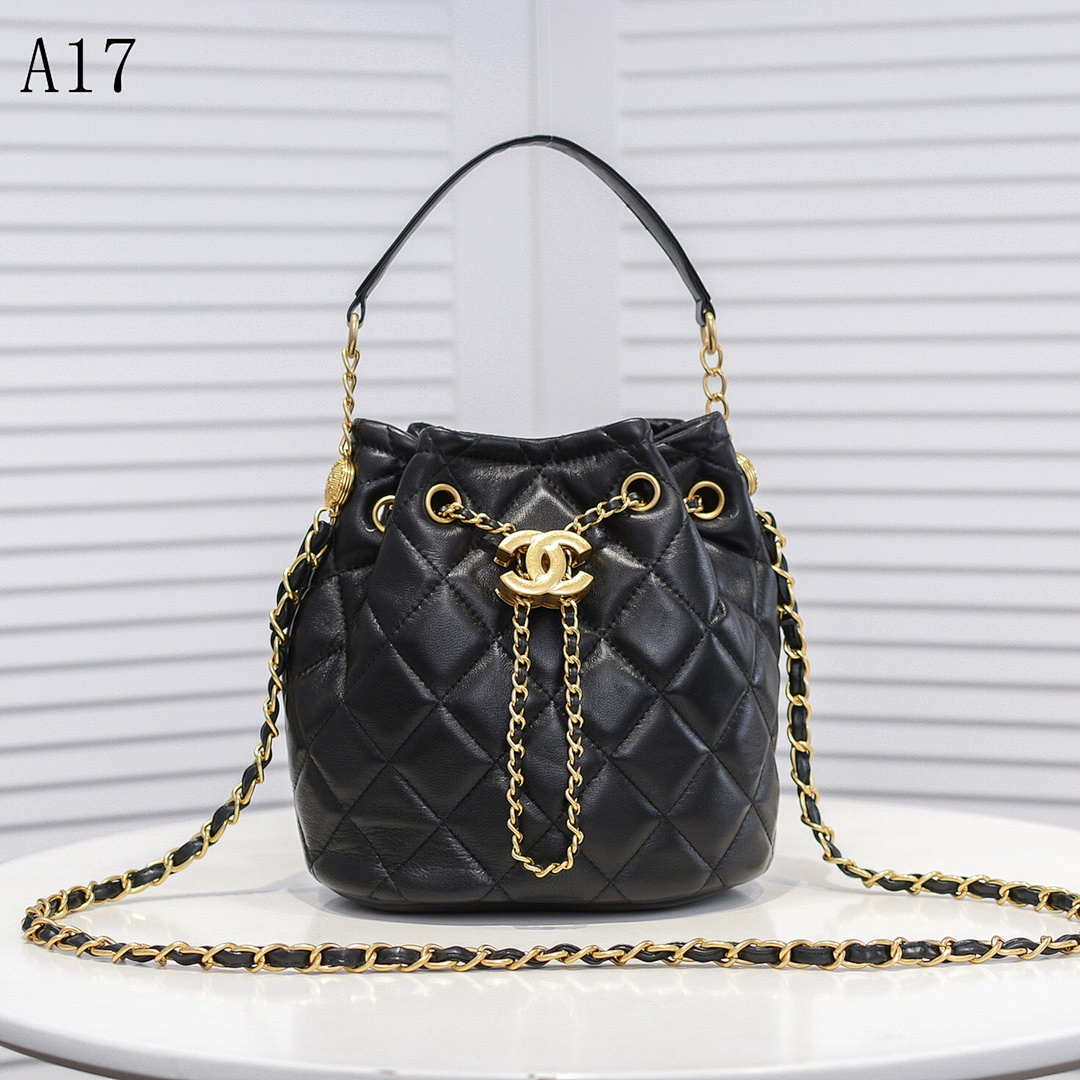 Chan3l Classic Quilted Drawstring Bucket Bag #2825