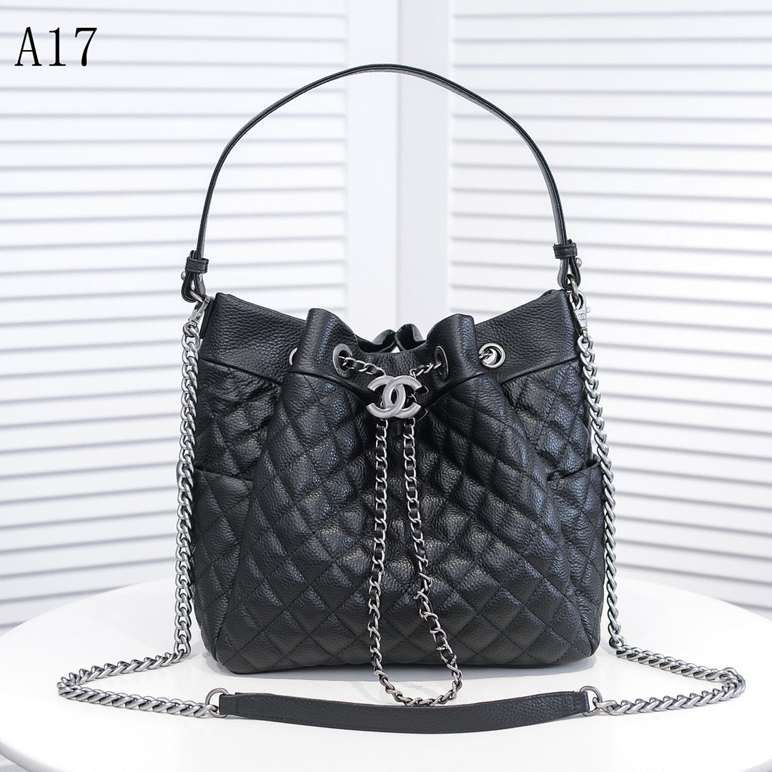 Chan3l A17 Quilted Leather Bucket Bag #2685