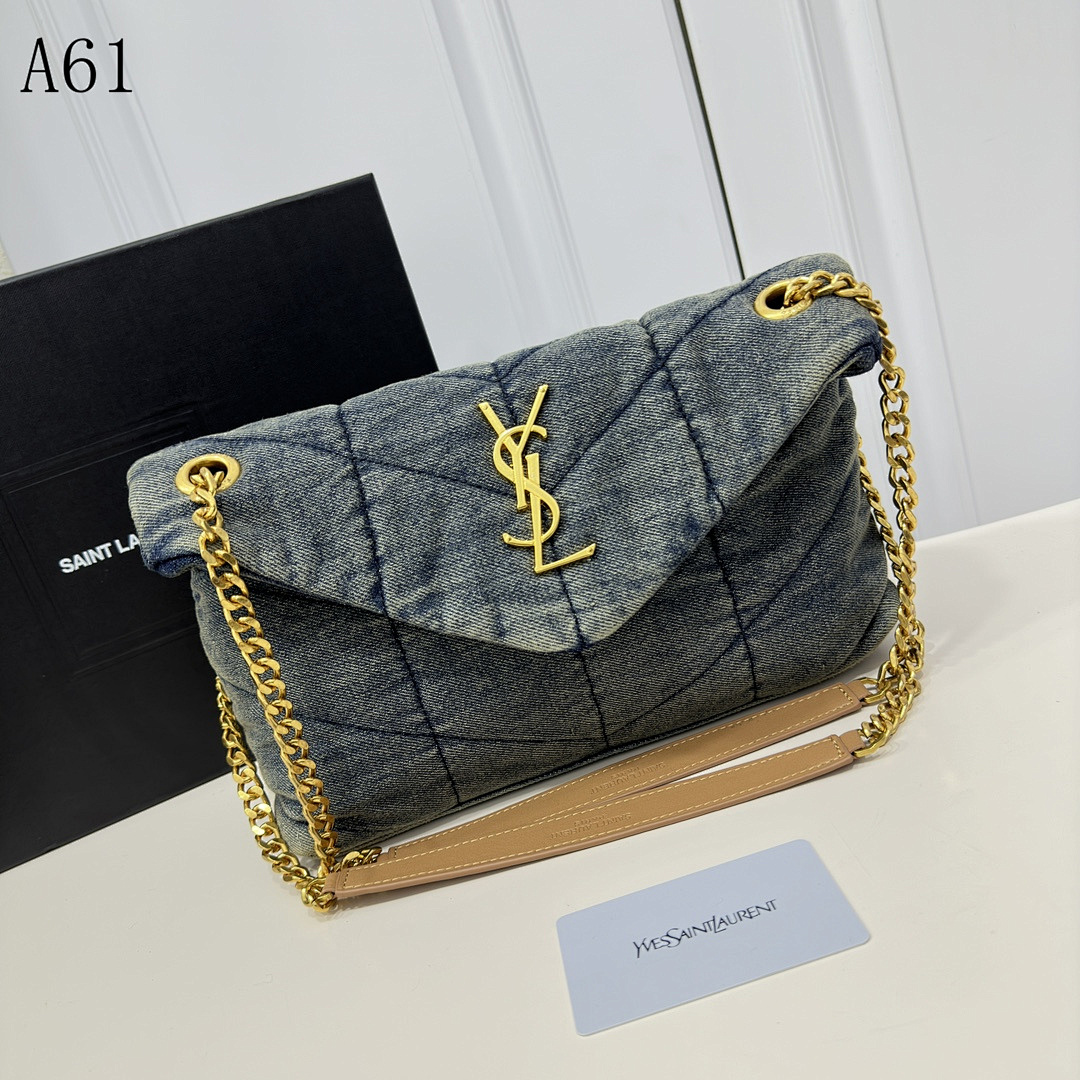 YSL A61 Denim Quilted Shoulder Bag #5123 1 YSL A61 Denim Quilted Shoulder Bag #5123
