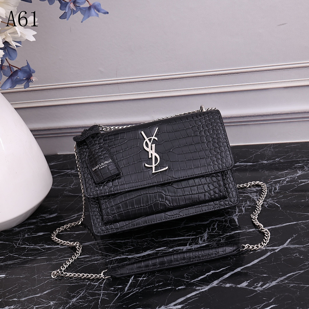 SntLaurent A61 Crocodile-Embossed Chain Bag #5094