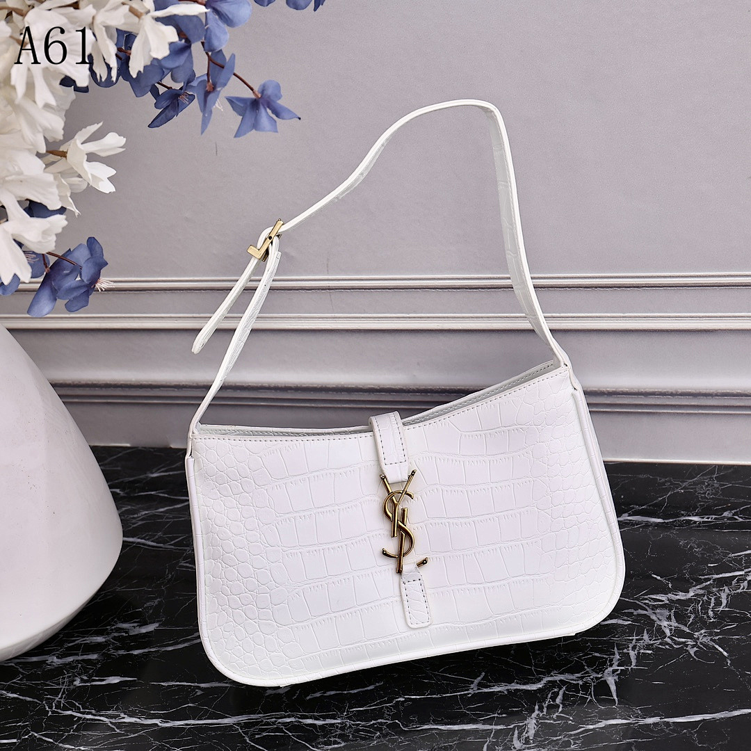 SntLaurent + A61 + Crocodile-Embossed White Shoulder Bag #5104