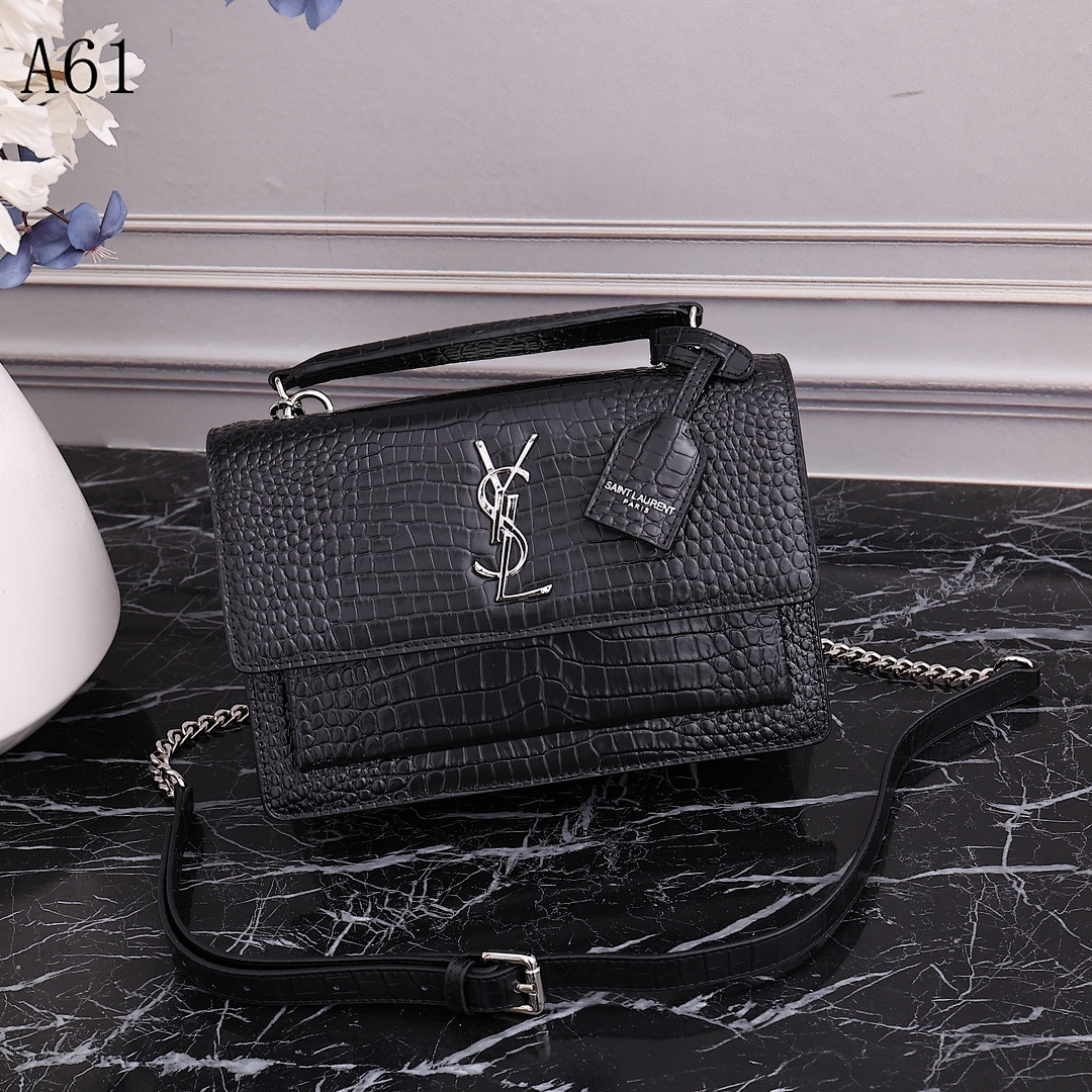 SntLaurent A61 Medium Crocodile-Embossed Leather Bag #4972 1 SntLaurent A61 Medium Crocodile-Embossed Leather Bag #4972