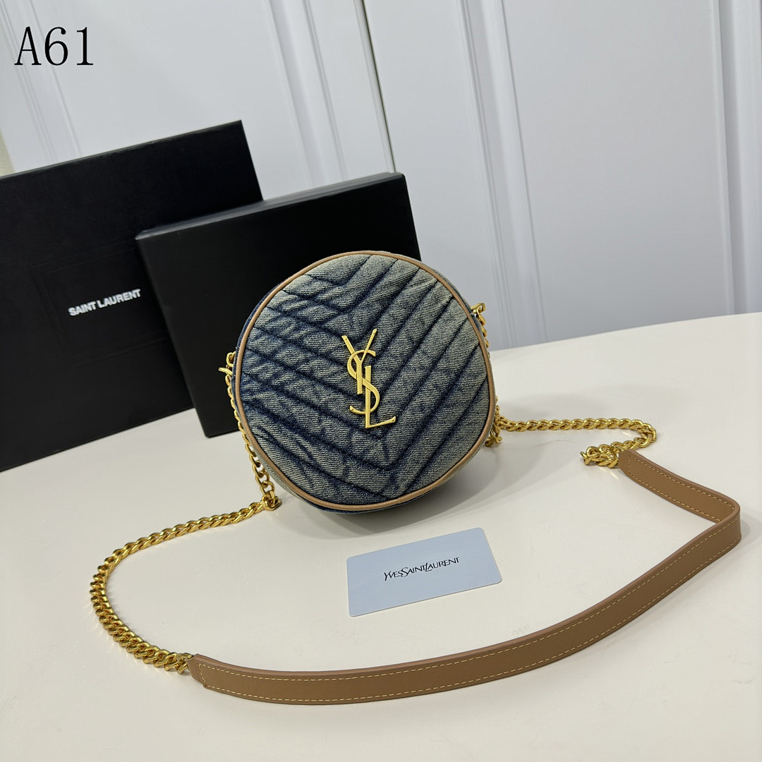 Yves SntLaurent – A61 Circle Denim Crossbody Bag #3417
