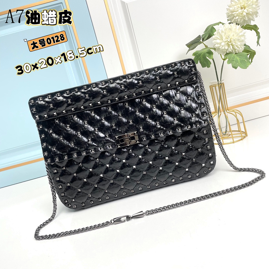 A7 Oil Wax Leather Studded Clutch Bag #5212