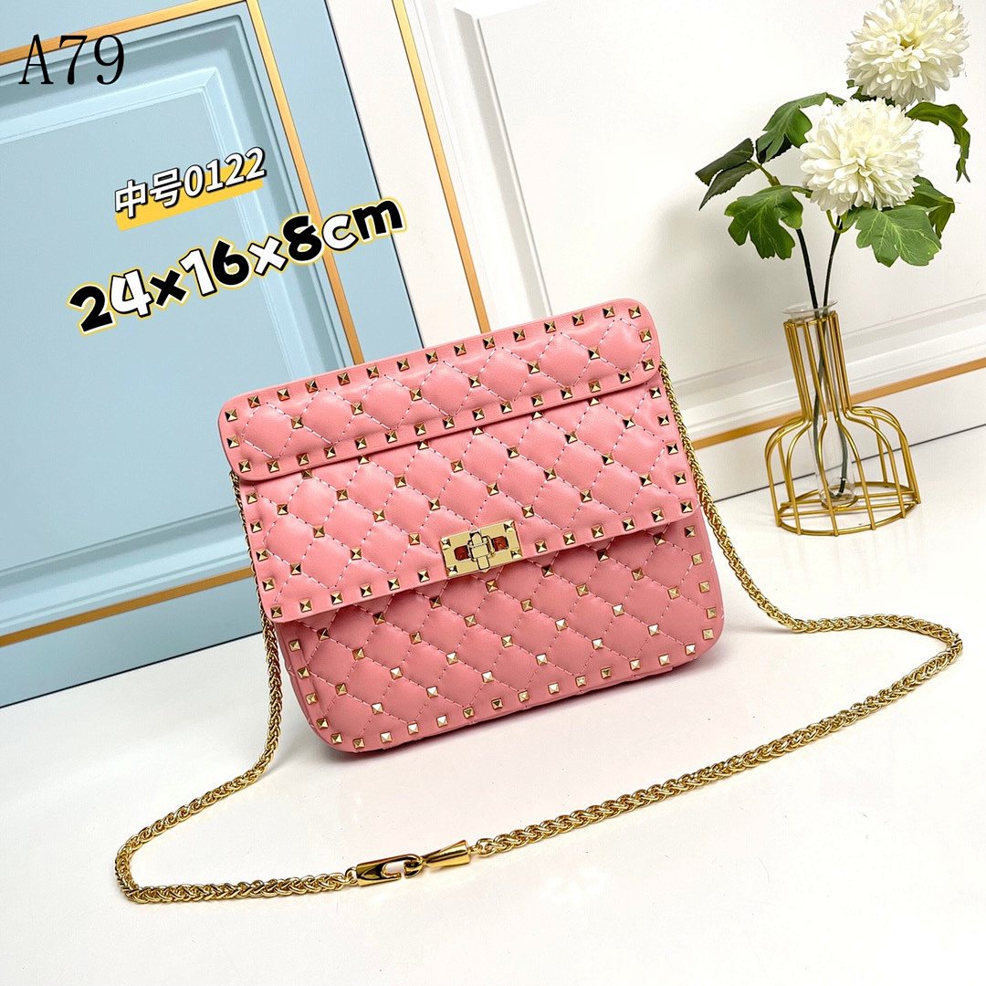 A79 + 0122 + Pink Quilted Stud Shoulder Bag #5178