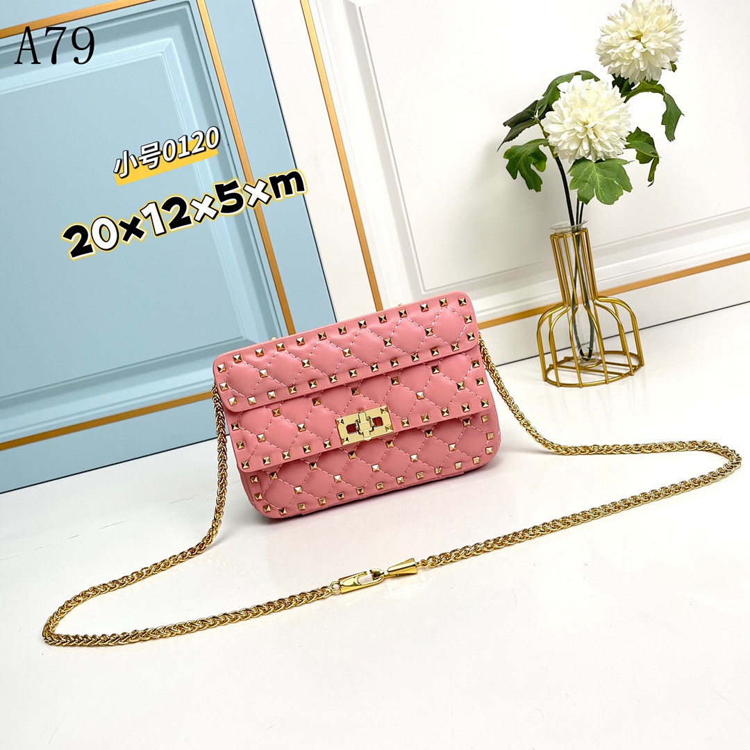 A79 + 0120 + Pink Quilted Stud Crossbody Bag #5398